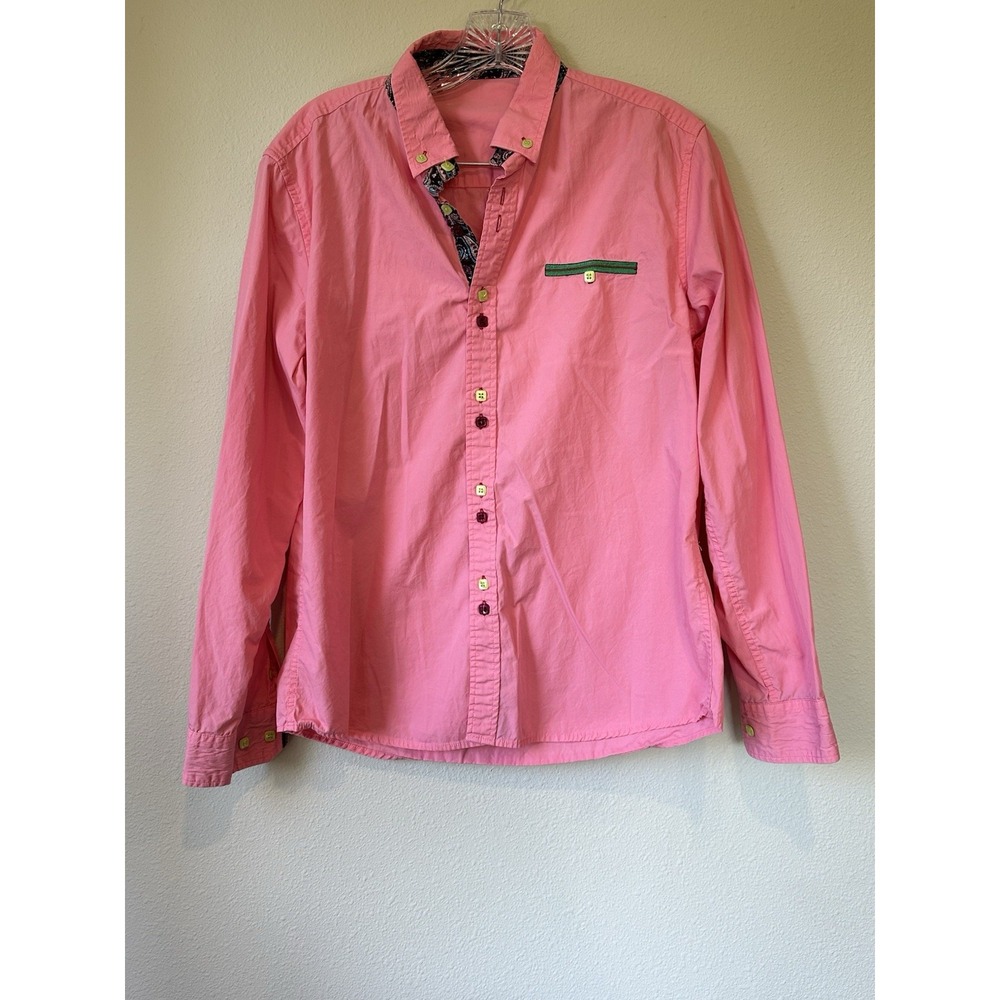 Coofandy Mens Casual Coral Dress‎ Shirt Button Down Long Sleeve Size S Paisley